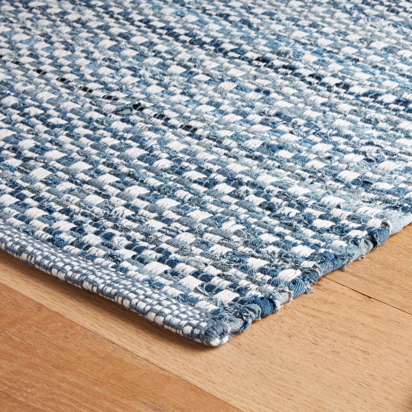Dash & Albert Denim Stone Blue Handwoven Cotton Rug, 7.5 X 9.5 Feet, Blue Geometric Pattern - Premium Luxury Hotel Quality Soft Breathable Hypoallergenic Machine Washable Easy Care All Season