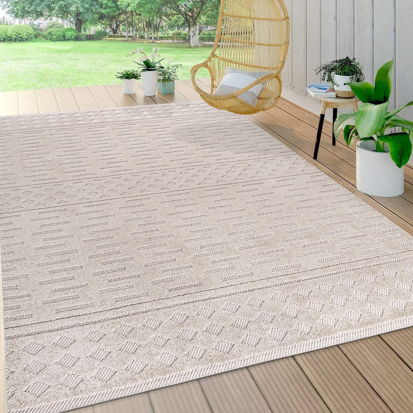 JONATHAN Y Moroccan Geometric Indoor Outdoor Area Rug 8X10 Beige, Xlendi High-Low Pile for Backyard, Patio, Porch, Easy-Cleaning, High Traffic, Pet-Friendly, Non-Shedding (SBH100A-8)