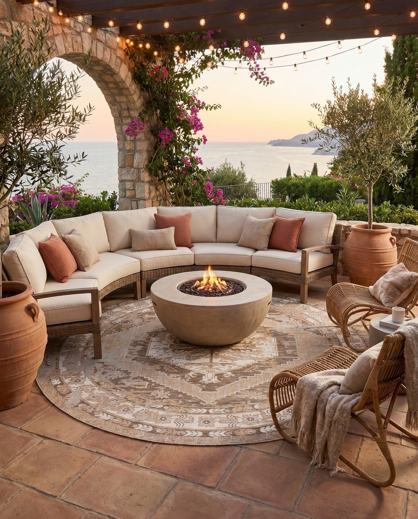 Rugs.com - Outdoor Traditional Rug – 13 Ft Round Natural Indoor/Outdoor Rug – Weather Resistant Flatweave for Patios, Decks, and Porches