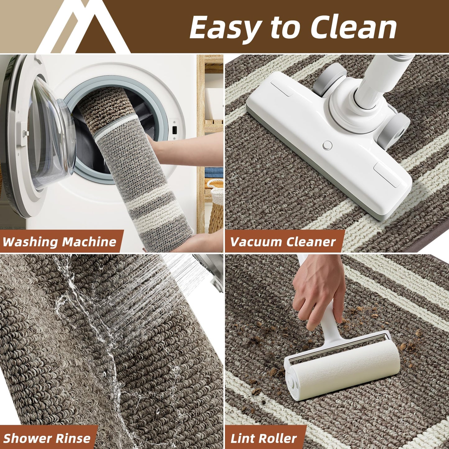 COSY HOMEER Kitchen Rugs Non-Slip 24x35/24x60 Inch Thick Polypropylene Standing Mat for Home Machine Washable, Brown Frame