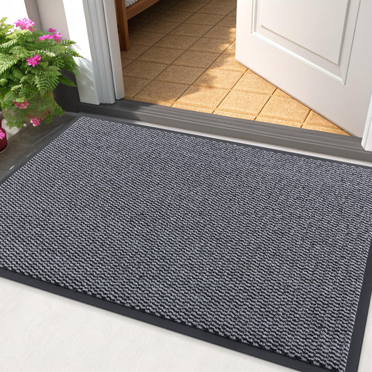 Smiry Front Door Mat Outside Entrance, Low Profile Sturdy Rubber Doormat, Heavy Duty Dirt Trapper, Non-Slip PVC Backing, Easy Clean Floor Mat for Indoor Outdoor Entry, 35x23 Inch, Black