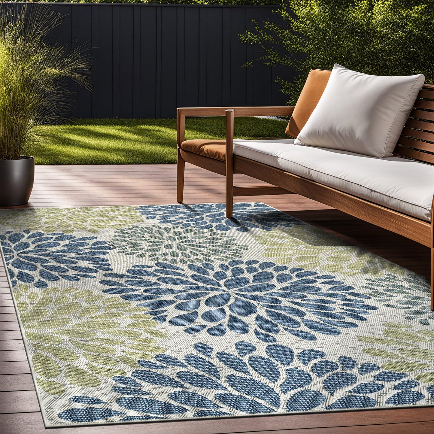 Beverly Rug Outdoor Rug 6x9 Modern Exotic Tropical Leaf Area Rugs for Indoor and Outdoor Patio Deck Porch Garden Water Resistant Washable Outside Carpet (6 x 9 Olive)