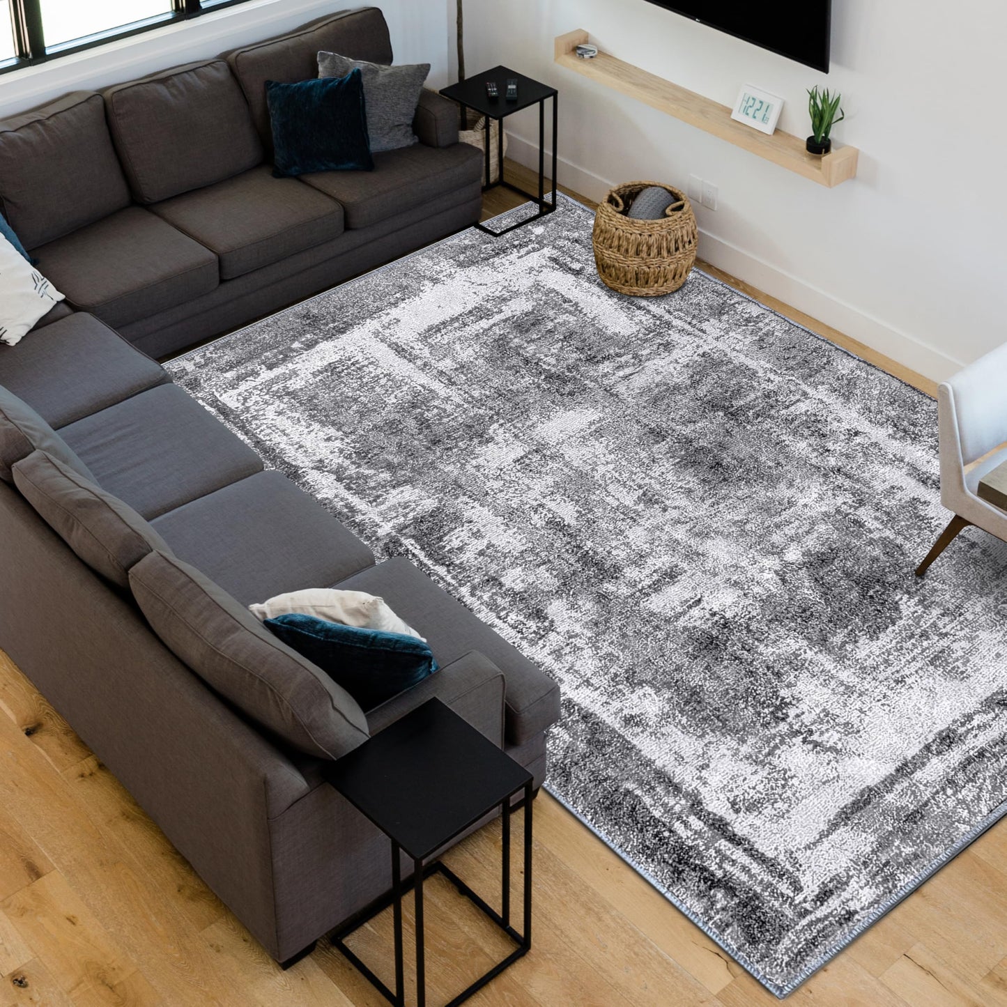 Hudson Comfort 5x7 Area Rug – Machine Washable & Pet-Friendly Rug for Living Room, Bedroom, Nursery, & Offices – Super Soft Faux Rabbit Rug - 8mm Pile Height - Anti-Slip TPR Backing (Gray)