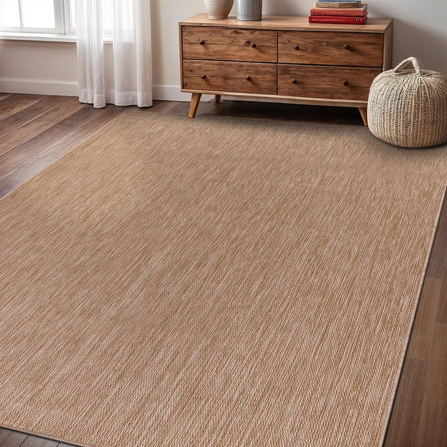 Washable Indoor Outdoor Rug 9x12 Weather Resistant Area Rugs Modern Solid Jute Rug for Porch Deck Balcony Backyard Patio Outside Carpet (9 X 12 Jute Beige)