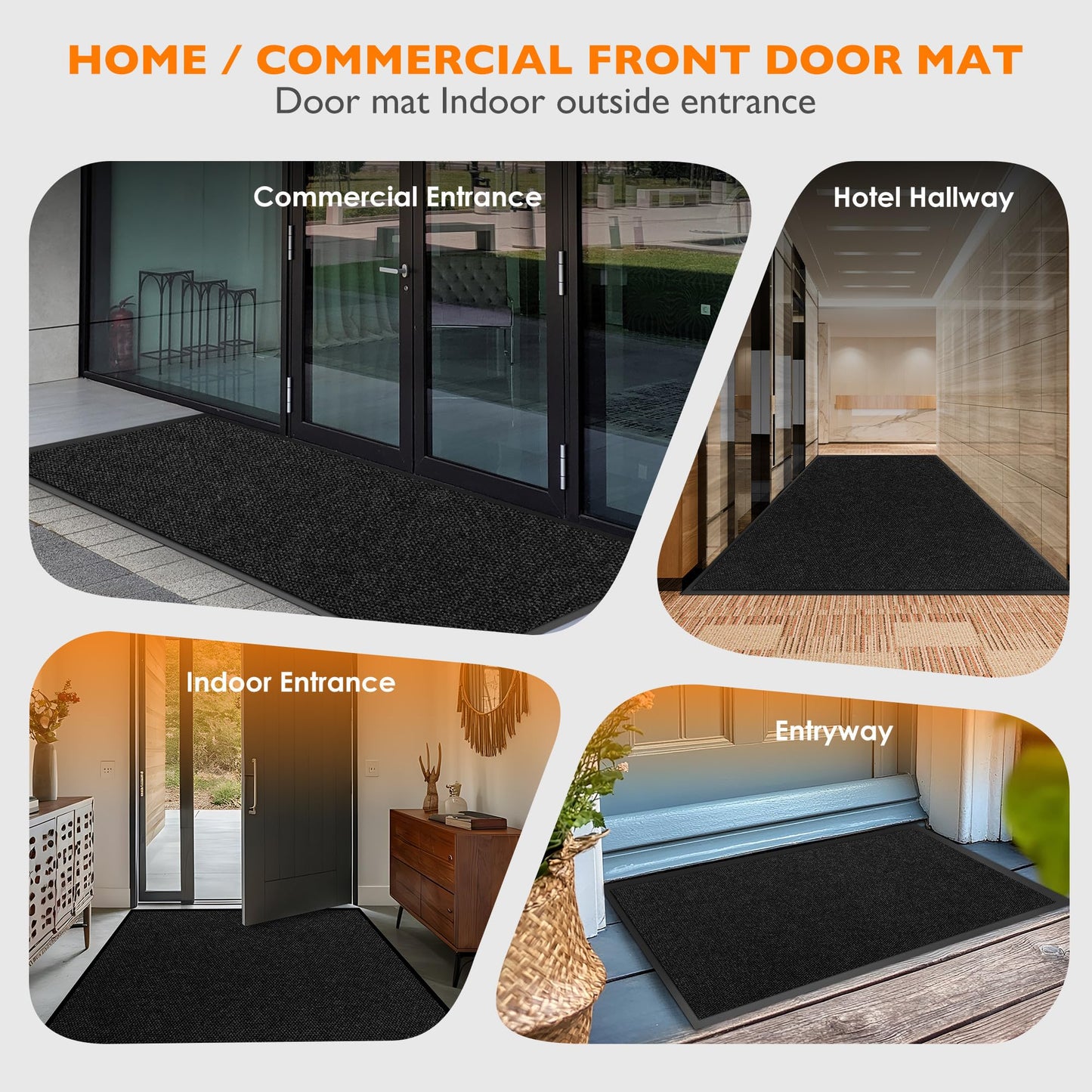Custom Size Extra Large Front Door Mat, 3FT x 5FT Indoor Outdoor Entrance Commercial Floor Mat, Heavy Duty Dirt Trapper Doormat for Entryway Welcome Mat, Low Profile, Non-Slip, Waterproof