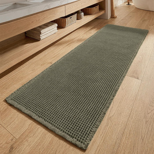 MIULEE Waffle Bathroom Runner Rugs, Super Absorbent Non Slip Bath Rug, Upgraded Soft Quick Dry Washable Boho Long Bath Mat with Tassels for Hallway Laundry Room Bedroom, 2'x6' (24"x72"), Green