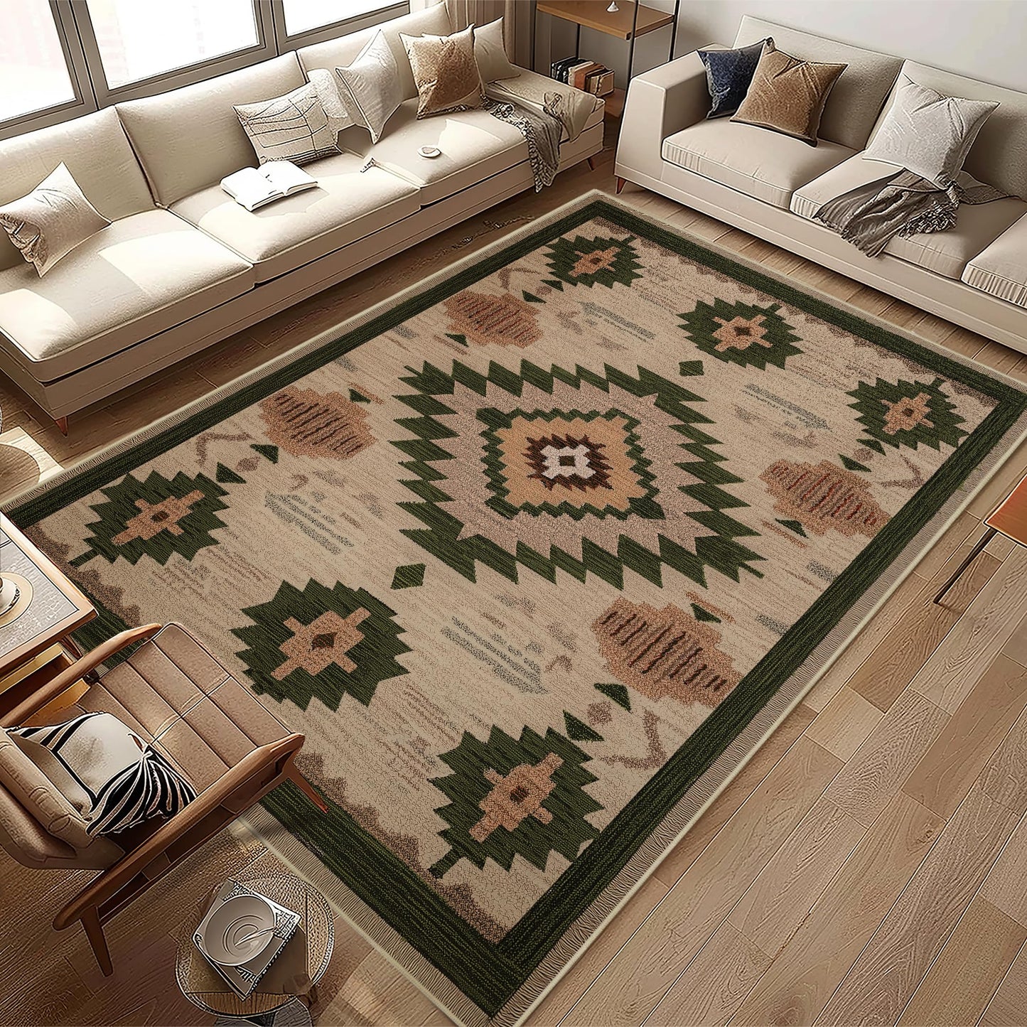 Area Rug 6x9 Living Room Western Rug Aztec Southwestern Rugs Machine Washable Tribal Navajo Southwest Rug Non Slip Printed Low-Pile Indoor Floor Carpet for Dining Room Bedroom Office, Camel