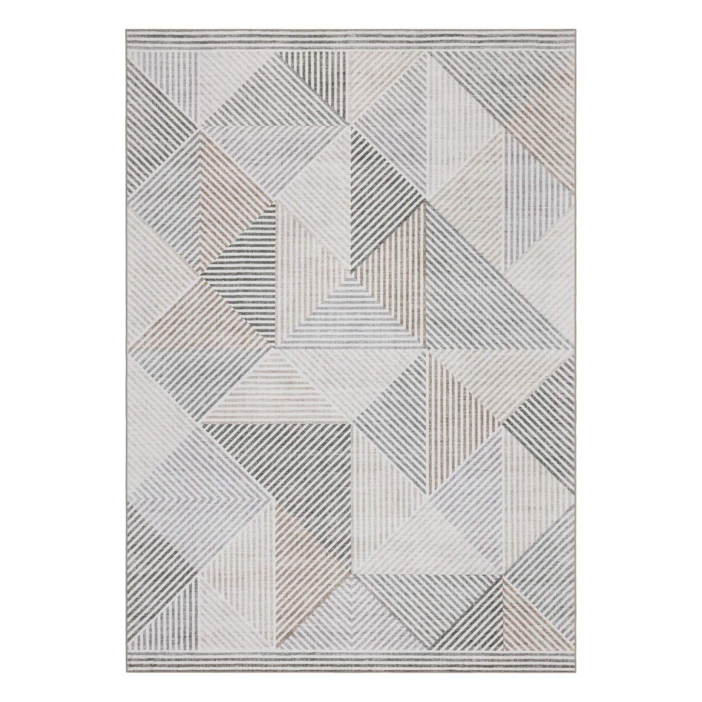 ReaLife Rugs Machine Washable Area Rug - Living Room Bedroom Bathroom Kitchen Entryway Office - Padded Crease Free Stain Resistant Premium - Modern Geometric Contemporary- Miles- Beige - 2'x 3'