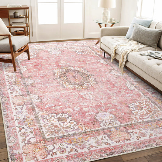 Castage 5x7 Area Rugs Washable Pink Rug for Living Room Bedroom Boho Floral