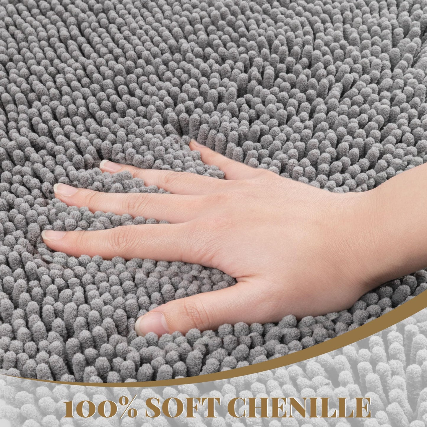 HOMEK Bathroom Rugs Mat 72 x 48, Thick Soft Absorbent Chenille Bath Rugs, Rubber Backing Bath Mats for Bathroom Floor, Tub, Shower, Bedroom, Home Decor Accessories, Quick Dry Machine Washable, Grey
