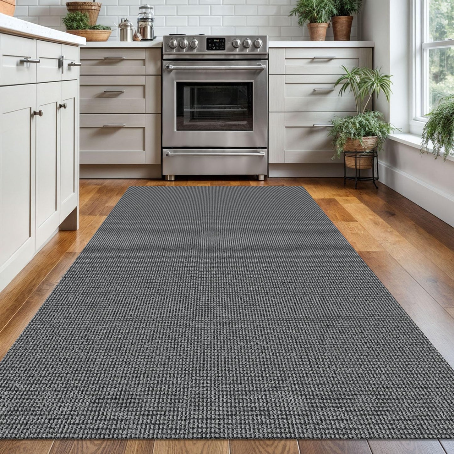 KOZYFLY Boho Rugs for Entryway Rugs 4x6 ft Washable Area Rugs Rubber Backed Living Room Rugs Braided Woven Cotton blend Indoor Outdoor Floor Carpet for Dining Room Living Room Bedroom, Dark Grey