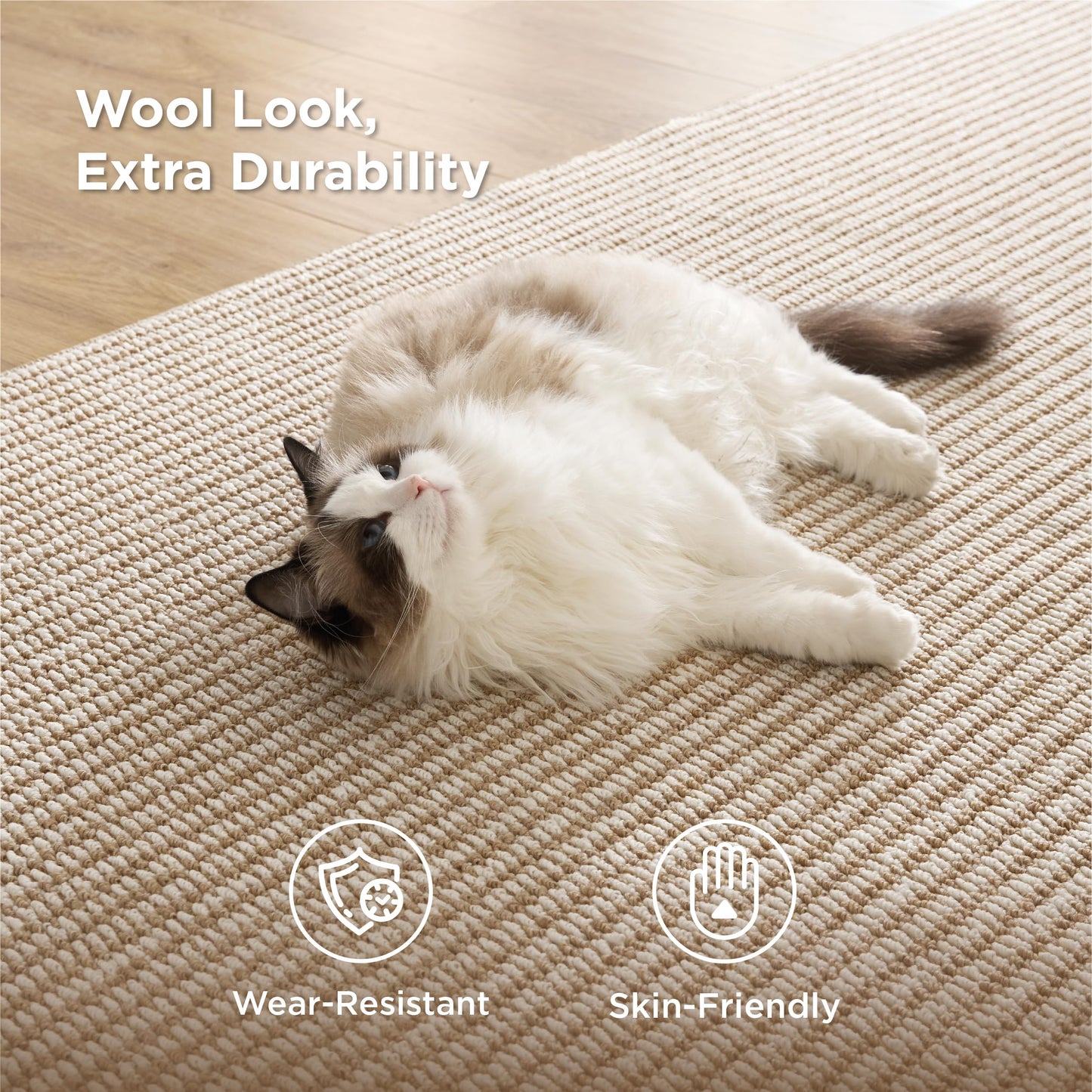 Bedsure 9x12 Faux Wool Area Rugs for Living Room, Machine Washable Carpet, Non-Slip Backing, Pet Friendly Throw Rug for Bedroom Dining Room, Natural Ivory