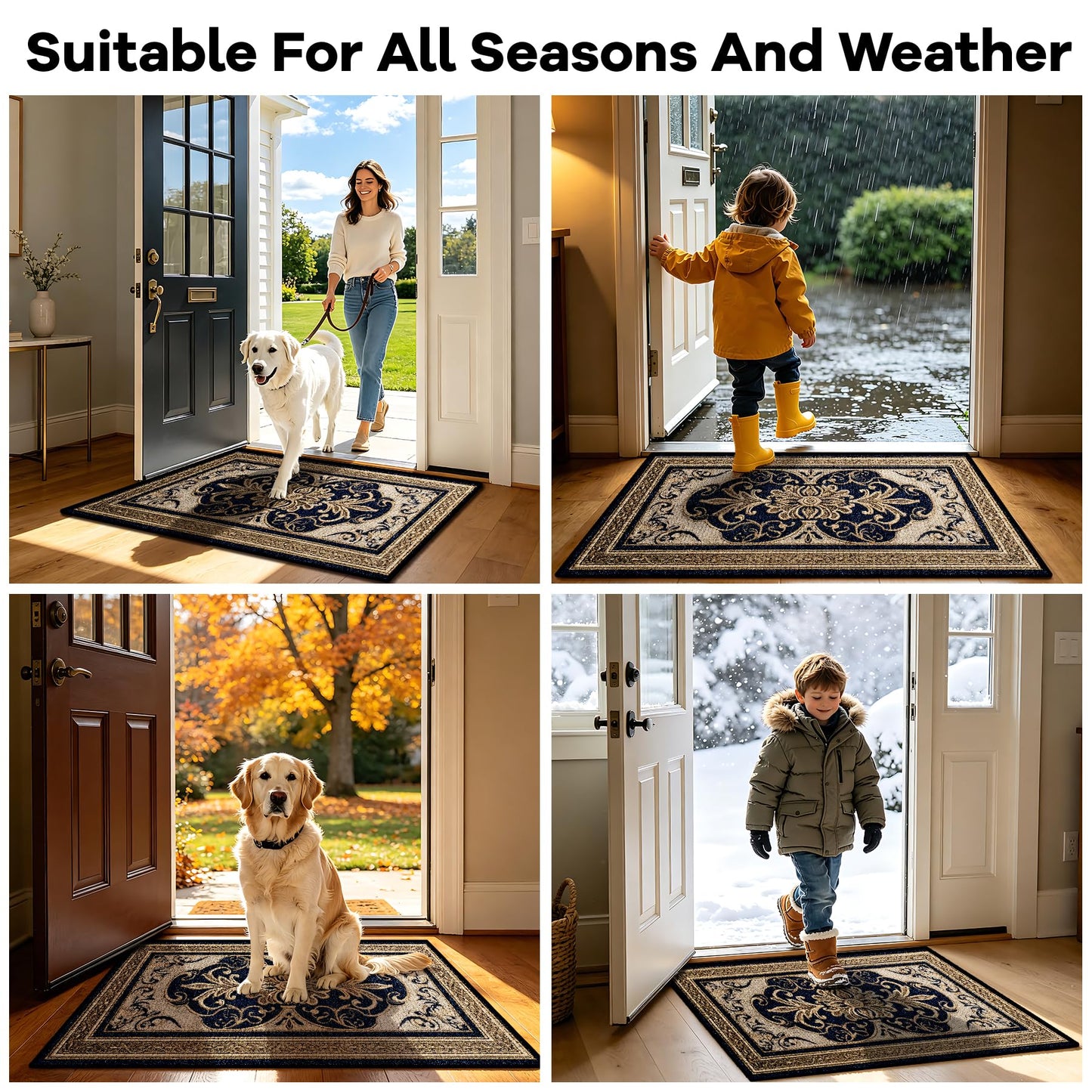 AOHMPT Dirt Trapper Door Mat 23.5"x35.5", Non-Slip Entryway Mat, Washable Stain Resistant Low-Profile Doormat for Front/Back Door, Dog Mat for Muddy Shoes & Wet Paws