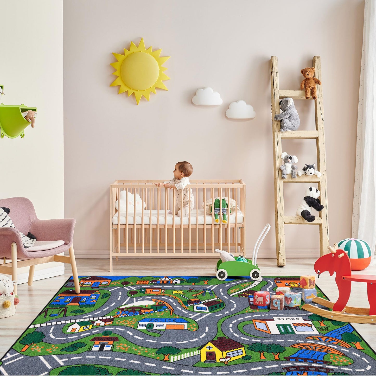 Ottomanson 3'3" x 4'7" Kids Road Map Rug - Interactive City Traffic Play Mat for Toy Cars - Perfect for Playroom, Bedroom, Daycare & Classroom - Durable & Non-Slip for High-Traffic Areas, Multicolor