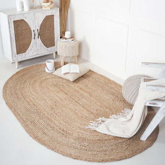 RAJRANG Hand Woven Jute Braided Rug - 3x5 Feet Oval Natural Fibers Reversible Entry Area Rug for Stylish Home Decor Eco-Friendly Accent Rug for Living Room, Bedroom
