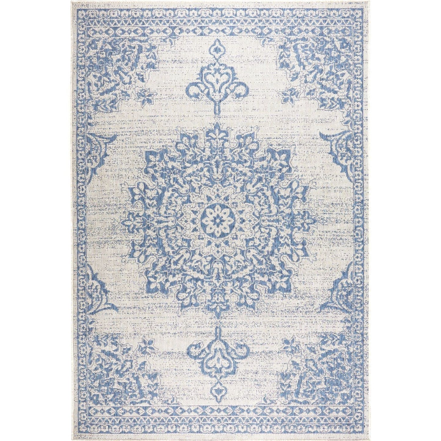 Nicole Miller New York Patio Country Azalea Transitional Medallion Indoor/Outdoor Area Rug, Grey/Blue, 3'11"x5'2"