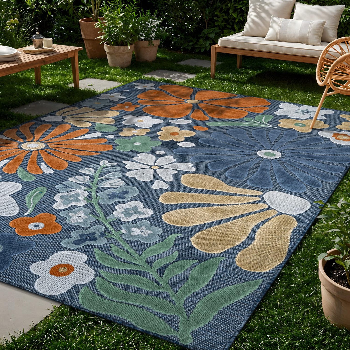 Beverly Rug Outdoor Rug 9x12 Large Modern Floral Tropical Area Rugs for Outdoor and Indoor Patio Easy to Clean Non Shedding Living Room Porch Garden Washable Outside Carpet (9 x 12 Midnight)