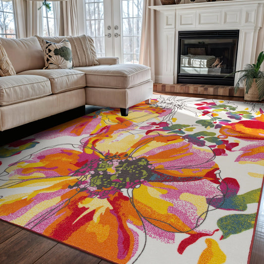 Rugshop Modern Bright Flowers Non-Slip (Non-Skid) Area Rug 5 X 7 (5' 3" X 7' 3") Multi