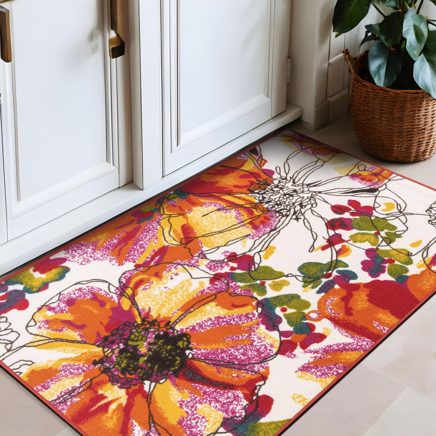 Rugshop Modern Bright Flowers Non-Slip (Non-Skid) for Entryway,Doormat,Kitchen,Foyer Area Rug 2'7" x 4' Multi