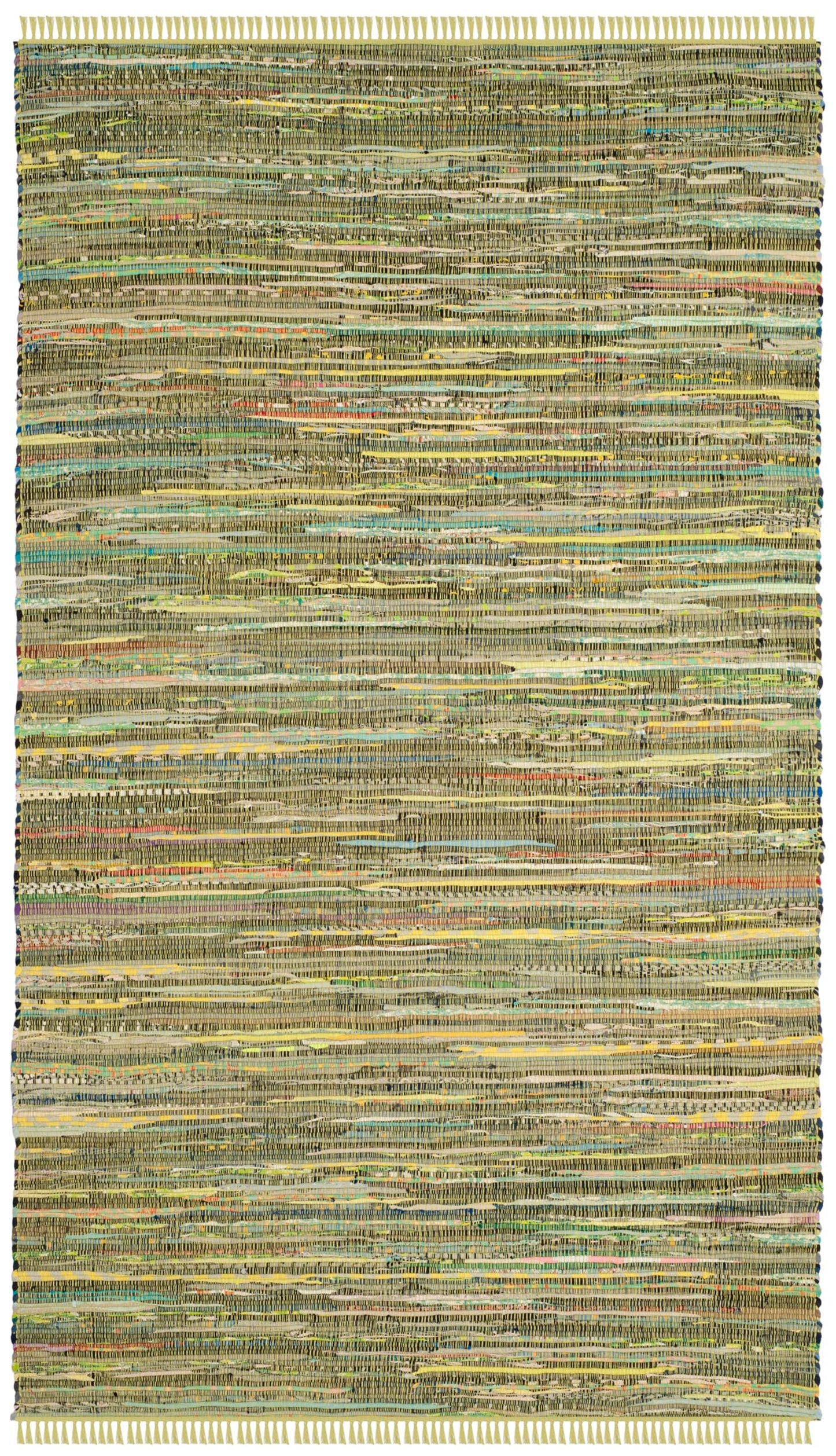 SAFAVIEH Rag Rug Collection Area Rug - 5' x 8', Light Green & Multi, Handmade Boho Stripe Cotton, Ideal for High Traffic Areas in Living Room, Bedroom (RAR127D)