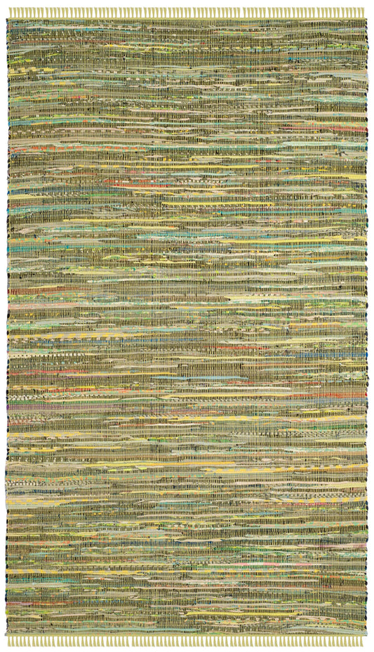 SAFAVIEH Rag Rug Collection Area Rug - 5' x 8', Light Green & Multi, Handmade Boho Stripe Cotton, Ideal for High Traffic Areas in Living Room, Bedroom (RAR127D)