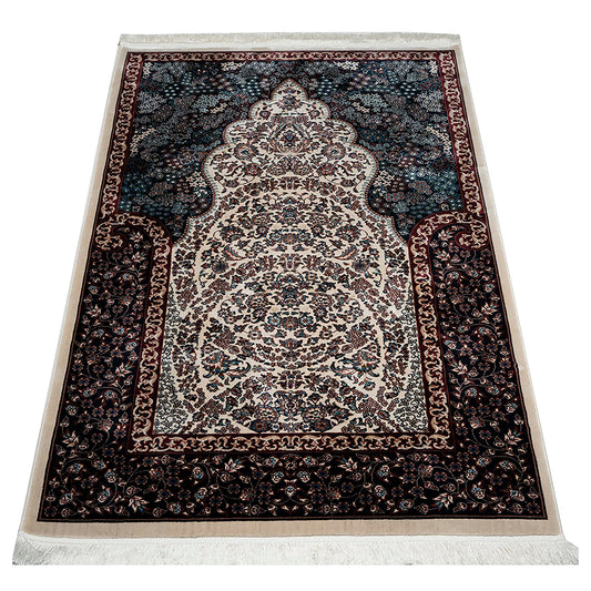 Modefa Velvet Prayer Rug - Soft Plush Turkish Janamaz Sajada Carpet for Men and Women - Luxury Velvet Wide Floral Prayer Mat Ramadan Eid Gift (Beige)