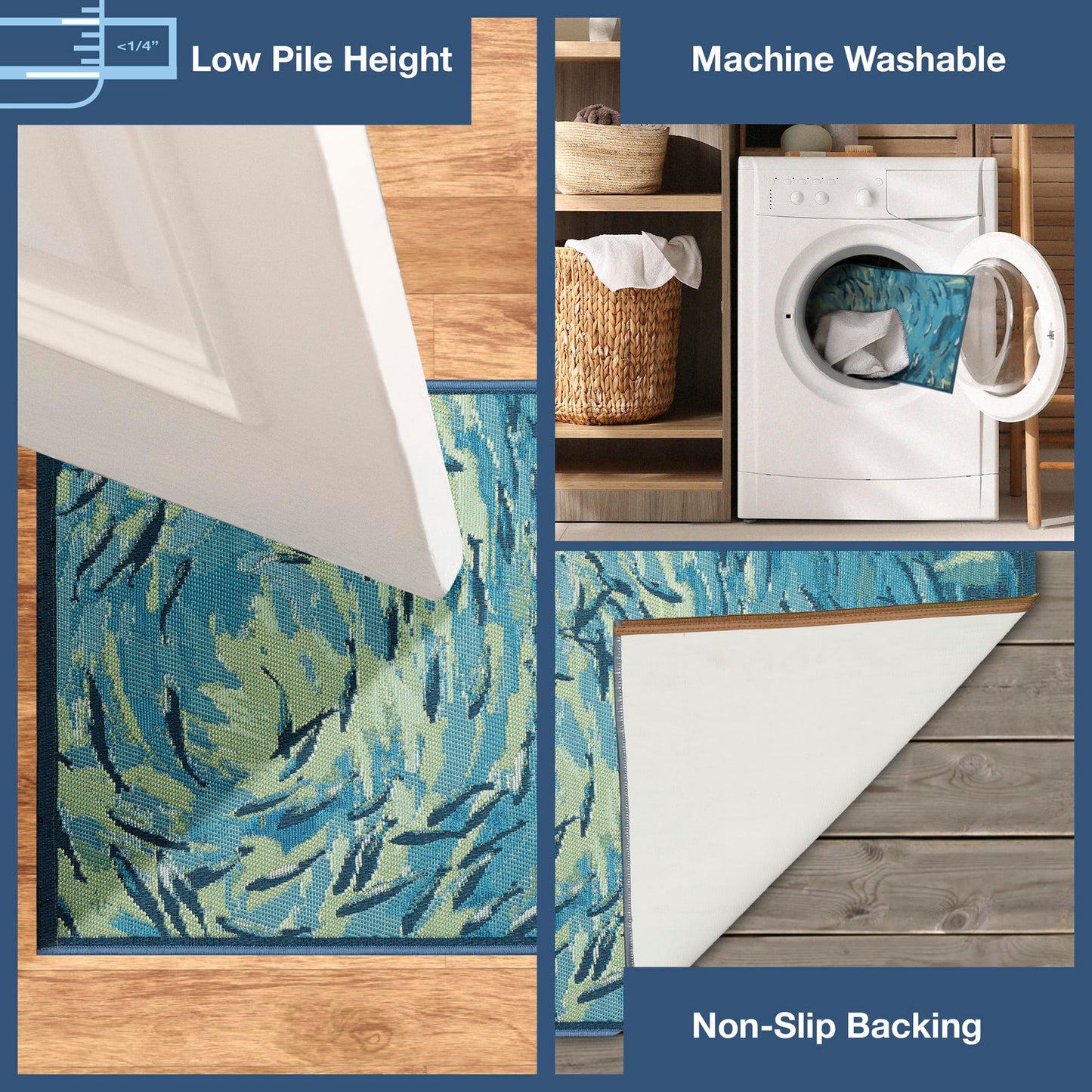 Liora Manne ESENCIA Indoor/Outdoor Power Loomed Latex Back Non Slip Mat - Transitional Graphic Coastal Fish Colorful (Fish to Go Blue Blue) (2' x 2'10")