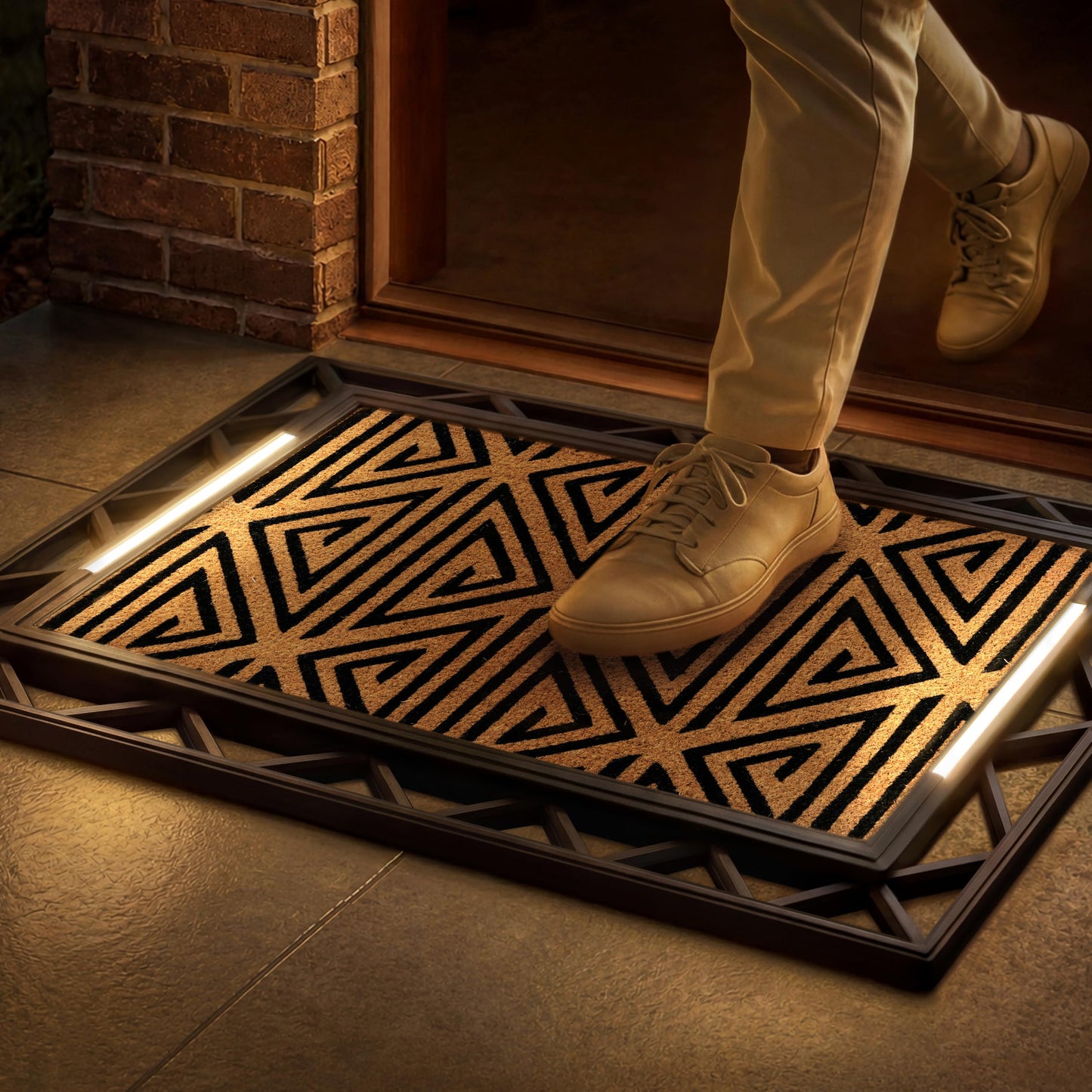 Anji Mountain BriteStep with LED Lights, Front Door Mat - Pressure-Activated Welcome Mat, All-Weather, Outdoor Doormat 18x30 Coir Insert, Wireless 3AA, Auto Shut-Off, 38x26.5in