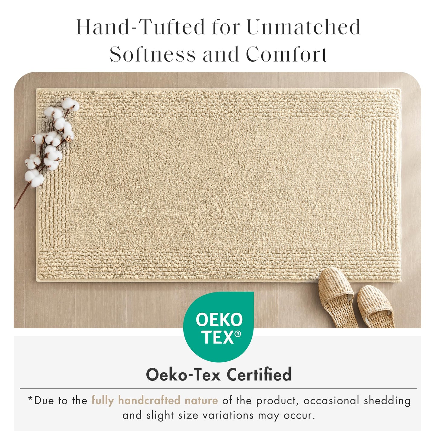 Madison Park Splendor Reversible 100% Cotton Tufted Bathroom Rug-3000 GSM Hotel Quality Luxurious Plush Medium Pile Bath Mat Absorbent, Quick Dry, Shower Room Décor, 21x34, Natural