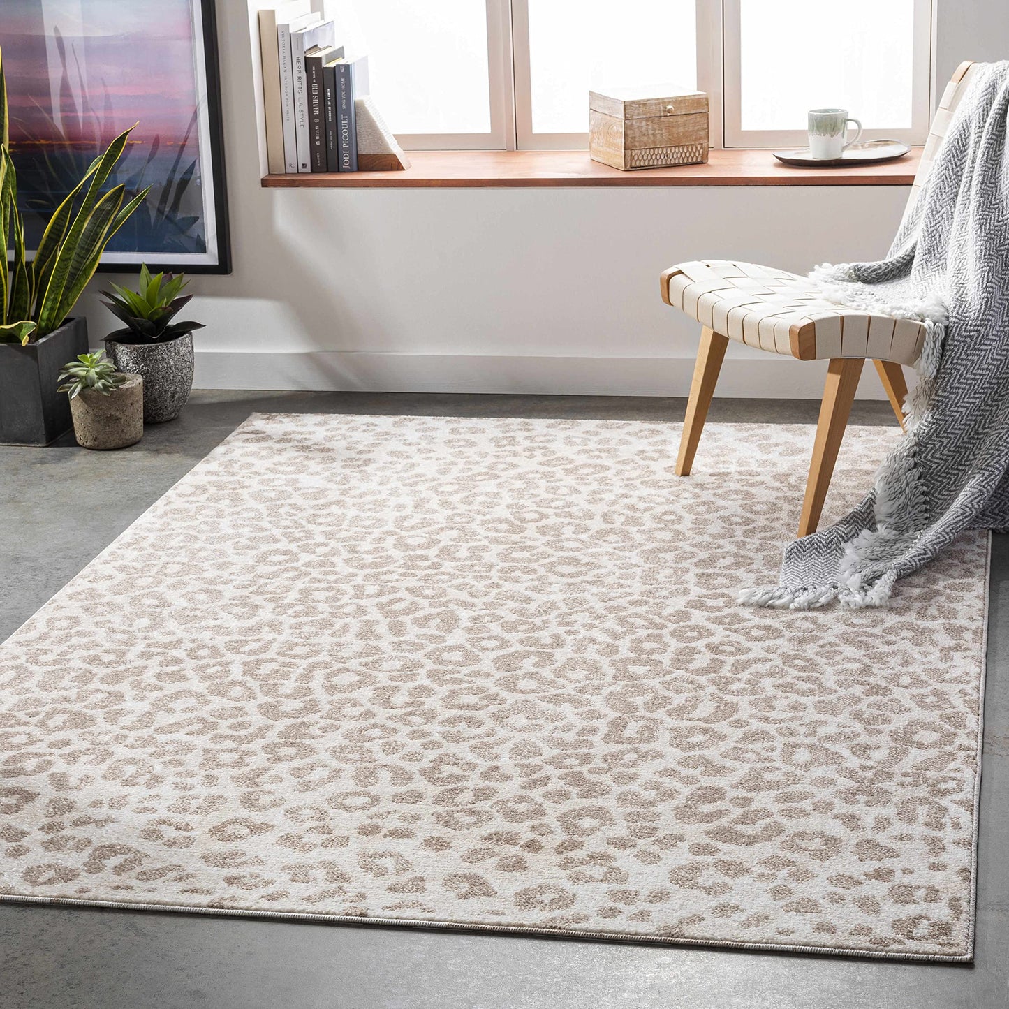 Hauteloom Safari Modern Animal Print Area Rug for Living Room, Bedroom, Dining Room - Bohemain Leopard Print Carpet - Tan, Terracota, Brown, Beige, Ivory - 5'3" x 7'3" (5x7)