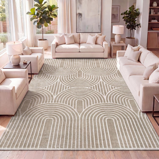 JONATHAN Y Art Deco Striped Arches Indoor Area Rug 3X5 Beige/Cream, Ariana MidCentury High-Low Two-Tone for Living Room, Bedroom, Kitchen, Easy-Cleaning, Pet-Friendly, Non-Shedding SND100A-3