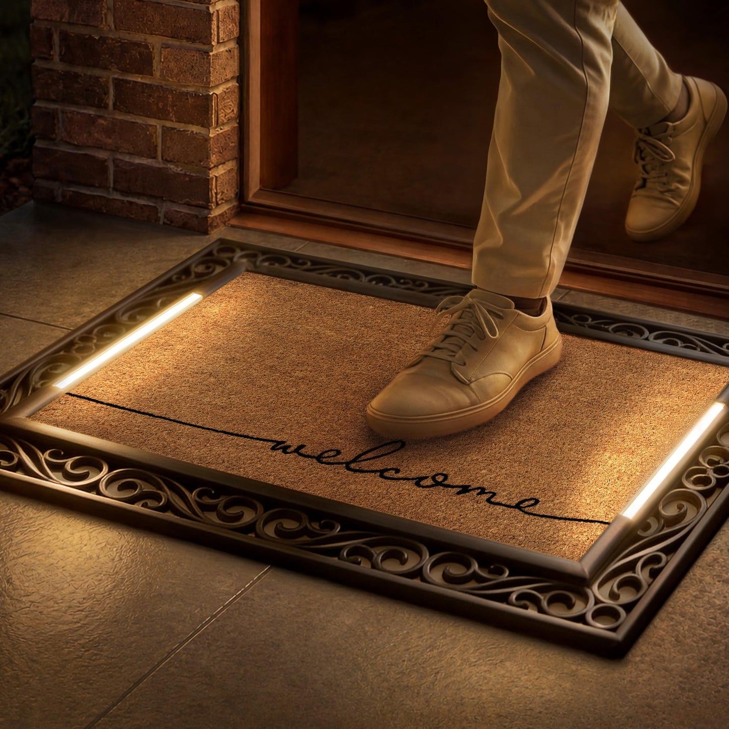 Anji Mountain BriteStep with LED Lights, Front Door Mat - Pressure-Activated Welcome Mat, All-Weather, Outdoor Doormat 18x30 Coir Insert, Wireless 3AA, Auto Shut-Off, 38x26.5in