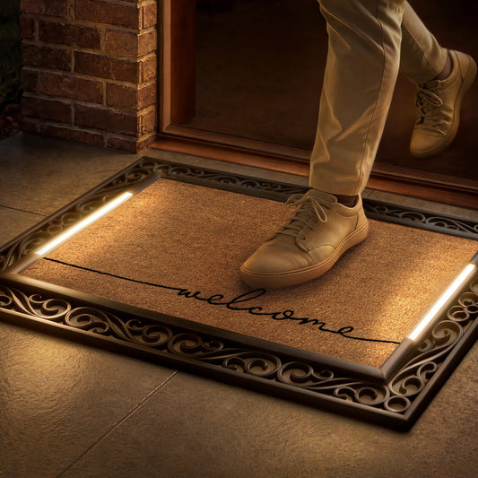 Anji Mountain BriteStep with LED Lights, Front Door Mat - Pressure-Activated Welcome Mat, All-Weather, Outdoor Doormat 18x30 Coir Insert, Wireless 3AA, Auto Shut-Off, 38x26.5in