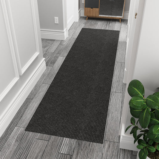 Ottomanson 2' x 10' Hallway Runner with Scraper Pile Extra Durable Non-Slip Rug Mat for Indoor & Outdoor Use - Ideal for Kitchen, Entryway, Patio & Garage - High-Traffic Carpet, Black