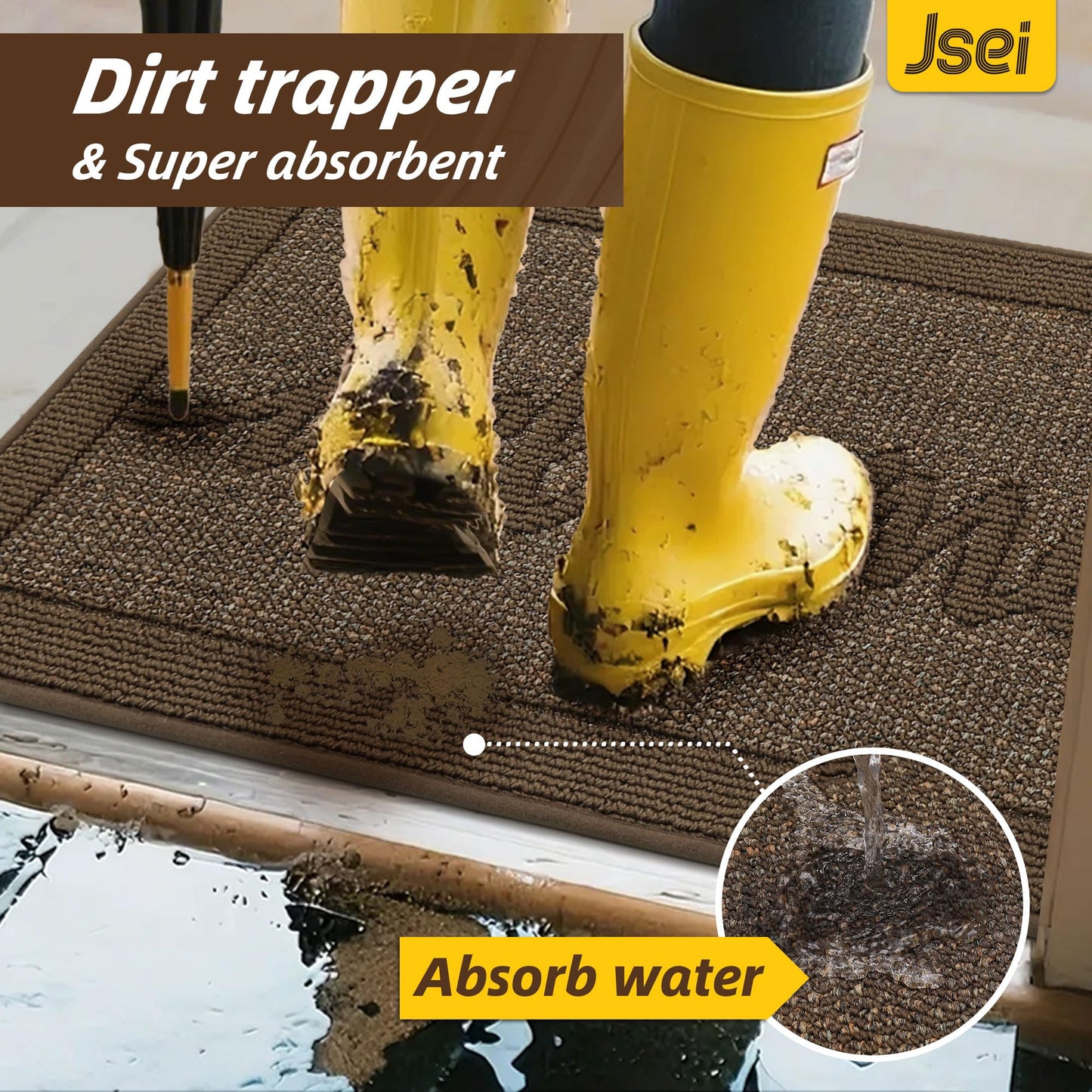 JSEI Door Mat 20"x 32",Absorbent Dirt Welcome Mat,Non-Slip Entryway Rugs Washable Indoor Entrance Mats,Low Profile Floor Mat for Entryway and Front Back Door,Brown