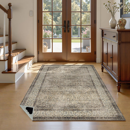 RCTJHOME 4x6 Brown Vintage Oriental Washable Area Rug Non-Slip Soft Carpet