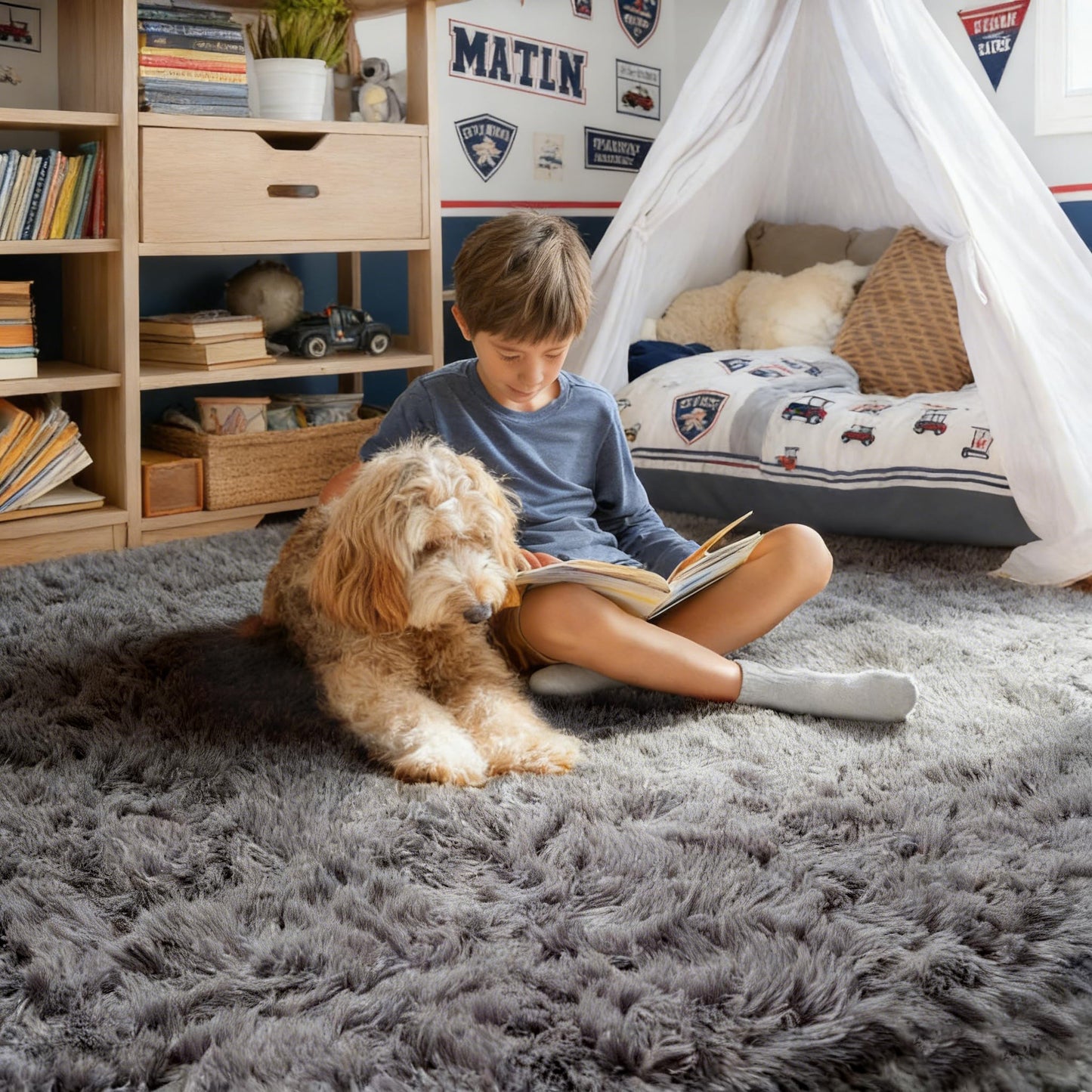 PAGISOFE Grey Fluffy Rugs for Bedroom 4x6 Area Rug Shag Rug for Kids Room Furry Carpet Modern Living Room Rug Soft Shaggy Boys Rug Fuzzy Throw Rugs for Home Decor Aesthetic, Dorm Nursery Gray