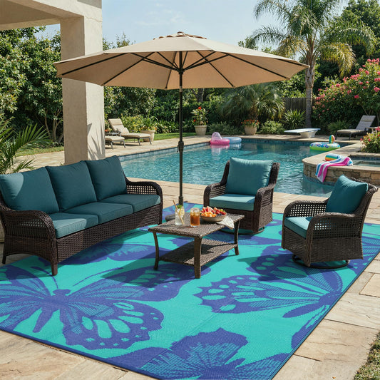 Wonnitar Waterproof Outdoor Rug 9x12, Reversible Plastic Straw RV Rug for Camping, Outside Patio Area Rug, Indoor Outdoor Portable Mat for Picnic Backyard Balcony Deck Decor, Purple