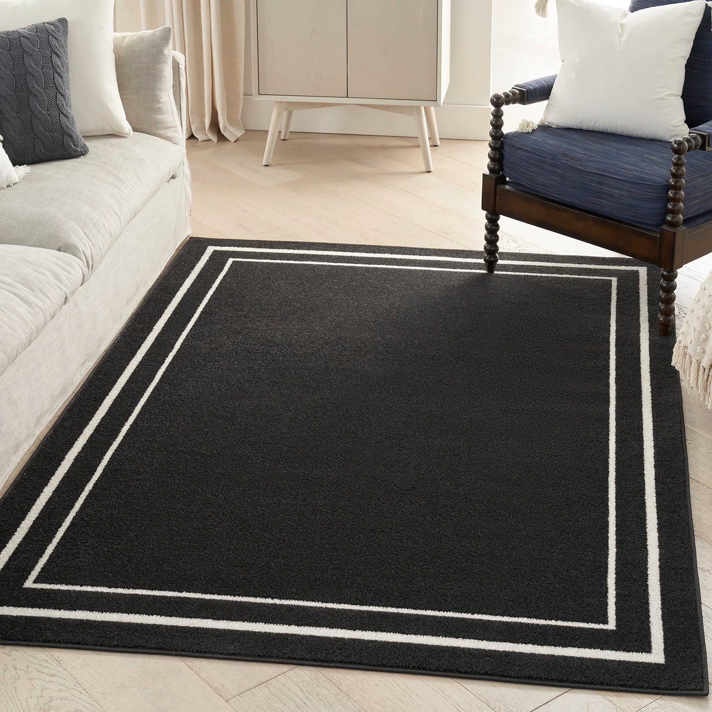 Nourison Home Nourison Essentials Black Ivory 5' x 7' Area Rug - Easy Clean, Non Shedding, Bed Room, Living Room, Dining Room, Kitchen (5' x 7')