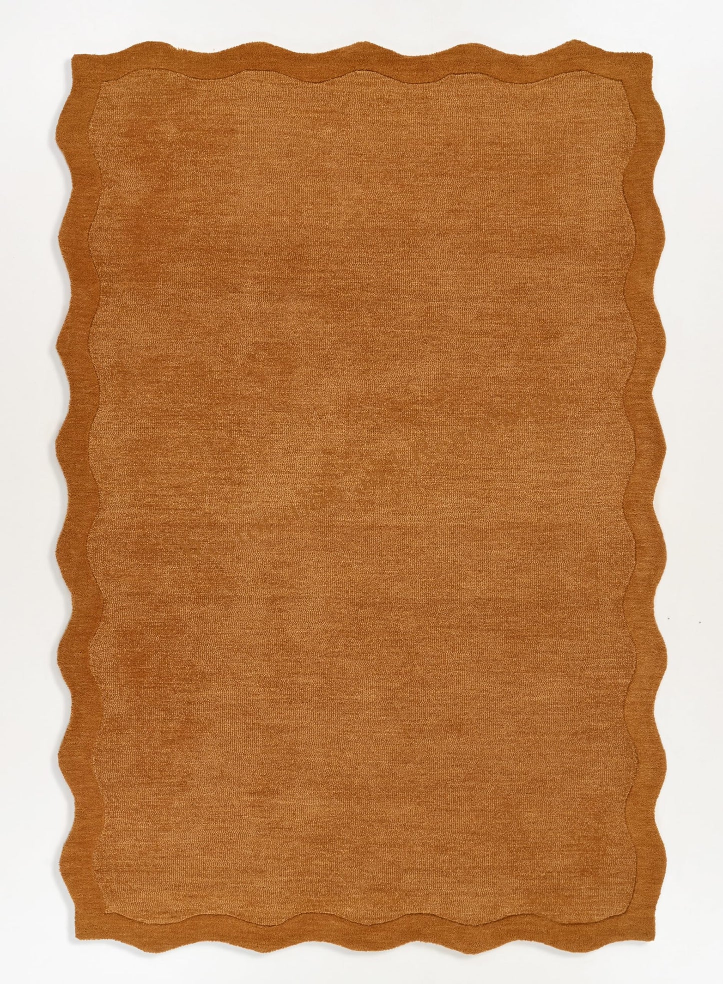 Restoration and Renovation Scalloped Hand-Tufted Wool Area Rug 5' x 8' – Thick, Soft, Plain Textured Carpet for Living Room, Bedroom, – Wavy Edge Accent Rugs with Cotton Backing – Burnt Orange