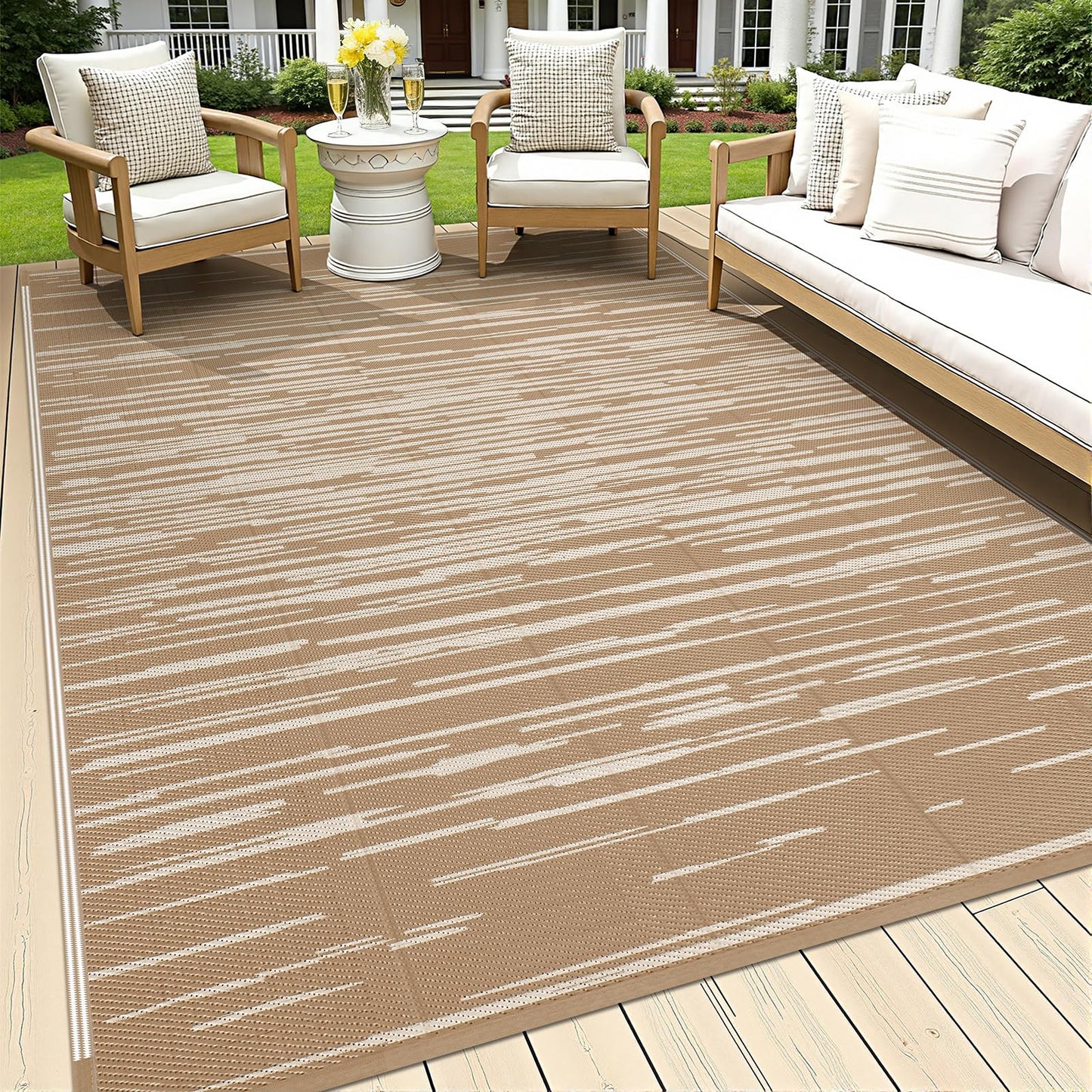 HEBE Outdoor Rug 5'x8' for Patios Clearance Waterproof Patio Mat Plastic Straw Rug Reversible RV Camping Tent Rug Outside Indoor Outdoor Area Rugs for RV,Deck,Beach,Balcony,Camper