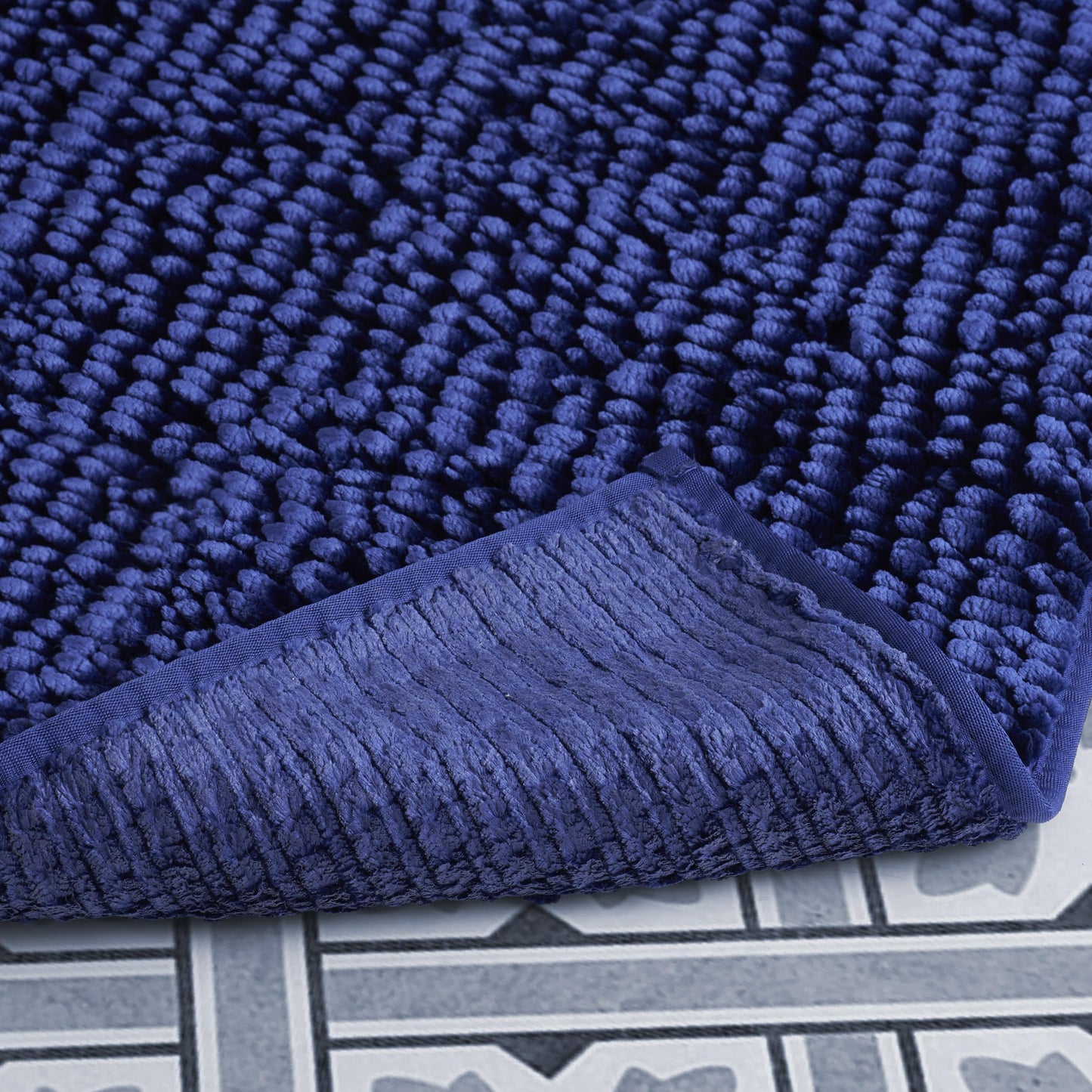 Laura Ashley Butter Chenille Bath Rug, Absorbent Shaggy Bathroom Mat, Non Slip Plush Carpet Rugs for Tub and Sink - (27'' x 45'') Navy