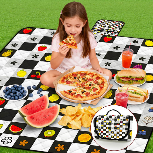 Alissgorat Picnic Blankets Outdoor Blanket,80"x 80" Extra Large Waterproof Sandproof Foldable Beach Blanket Grid Picnic Mat for Camping,Lawn,Park(Black)