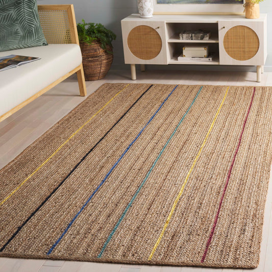 SAFAVIEH Natural Fiber Collection Accent Rug - 4' x 6', Natural & Gold, Handmade Flat Weave Farmhouse Stripe Jute, Ideal for High Traffic Areas in Entryway, Living Room, Bedroom (NF810D)