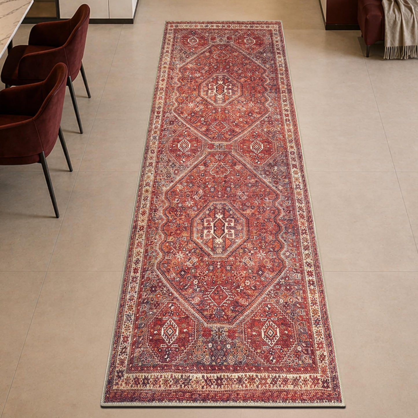 Keen Home Design 30"x120" Rug - Machine Washable Runner Rug with Non-Slip Backing, Ideal for Hallway, Entryway, Kitchen, Laundry Room - Vintage, Easy Clean, Durable, Low Pile - (2'6" x 10')