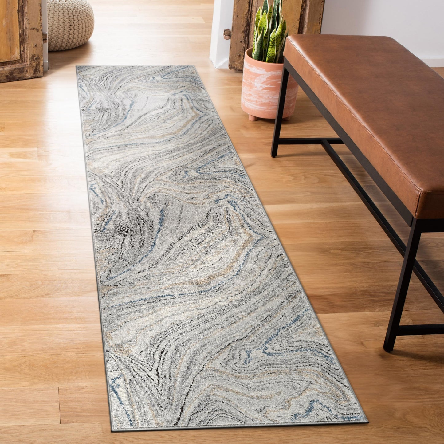 Rugshop Marble Swirl Distressed Gray Area Rug Modern Indoor Rug for Living Room, Bedroom, or Dining 2' 3" x 6' Runner Ideal for Hallway, Kitchen, Entryway, or Behind the Sofa