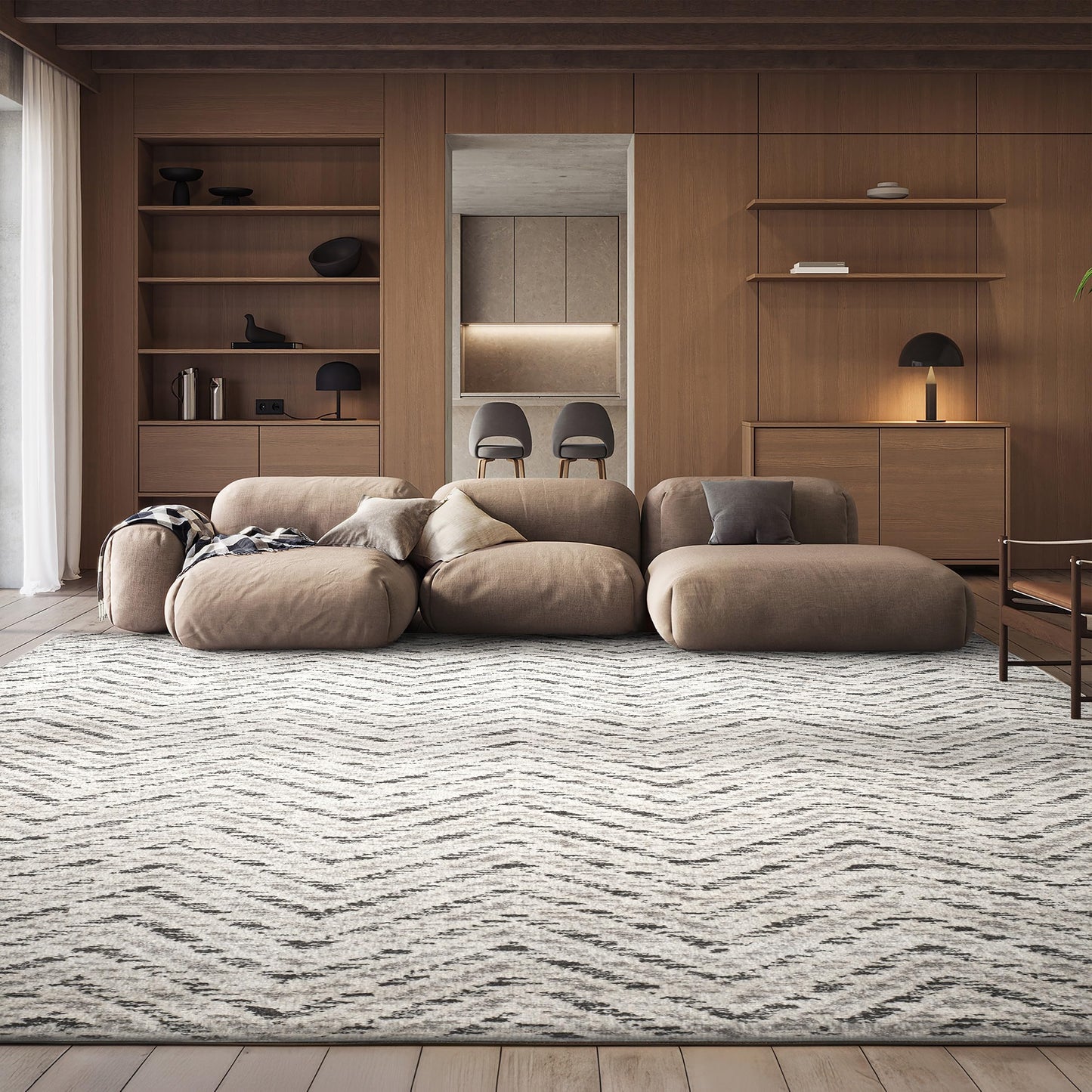 SAFAVIEH Adirondack Collection Area Rug - 6' x 9', Ivory & Charcoal, Chevron Design, Non-Shedding & Easy Care, Ideal for High Traffic Areas in Living Room, Bedroom (ADR104N)