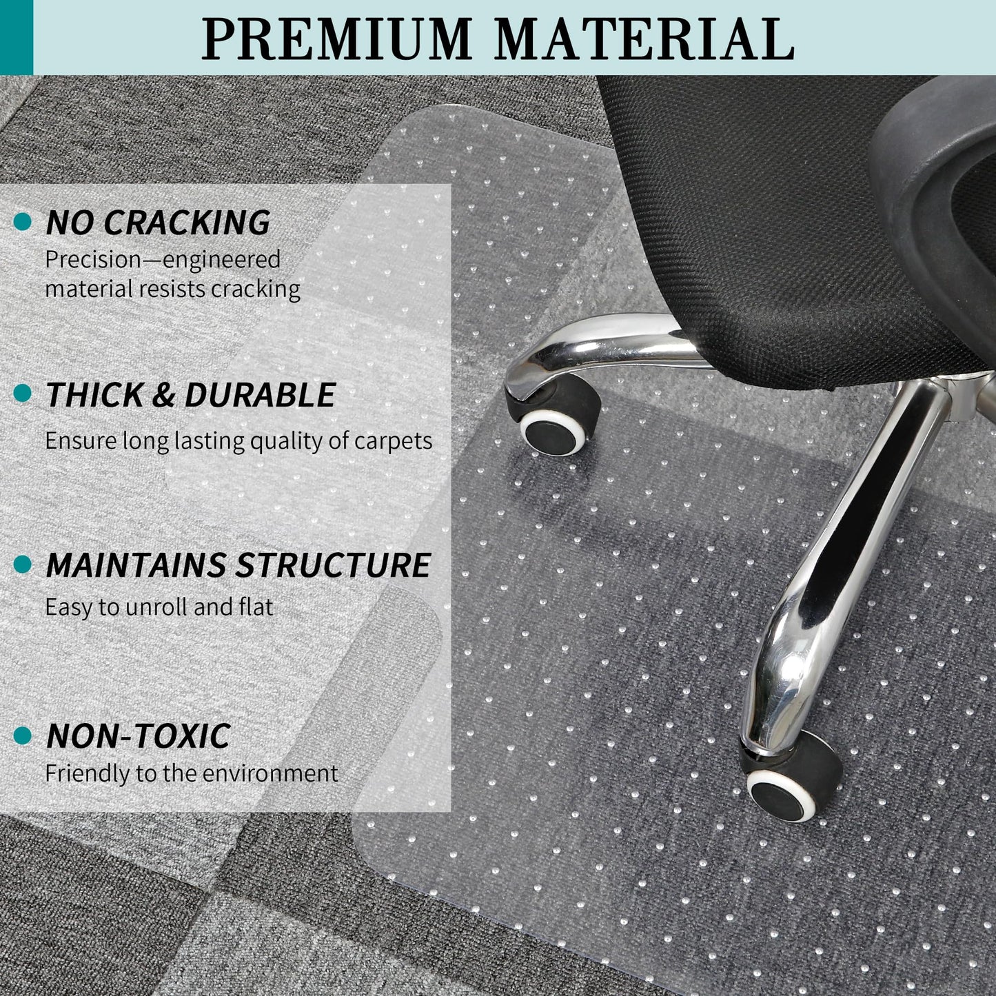 Office Chair Mat for Carpets, Clear Computer Desk Chair Mat for Low Carpeted Floors, Thick and Sturdy Carpet Protector, Easy Glide and Flat Without Curling (30" x 48" Rectangle)