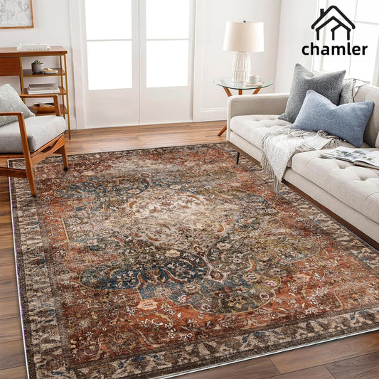 chamler 6x9 Washable Area Rug Boho Medallion Distressed Design Non-Shedding Easy Care Ideal for High Traffic Areas in Rugs for Living Room Bedroom Office Kitchen Large Carpet