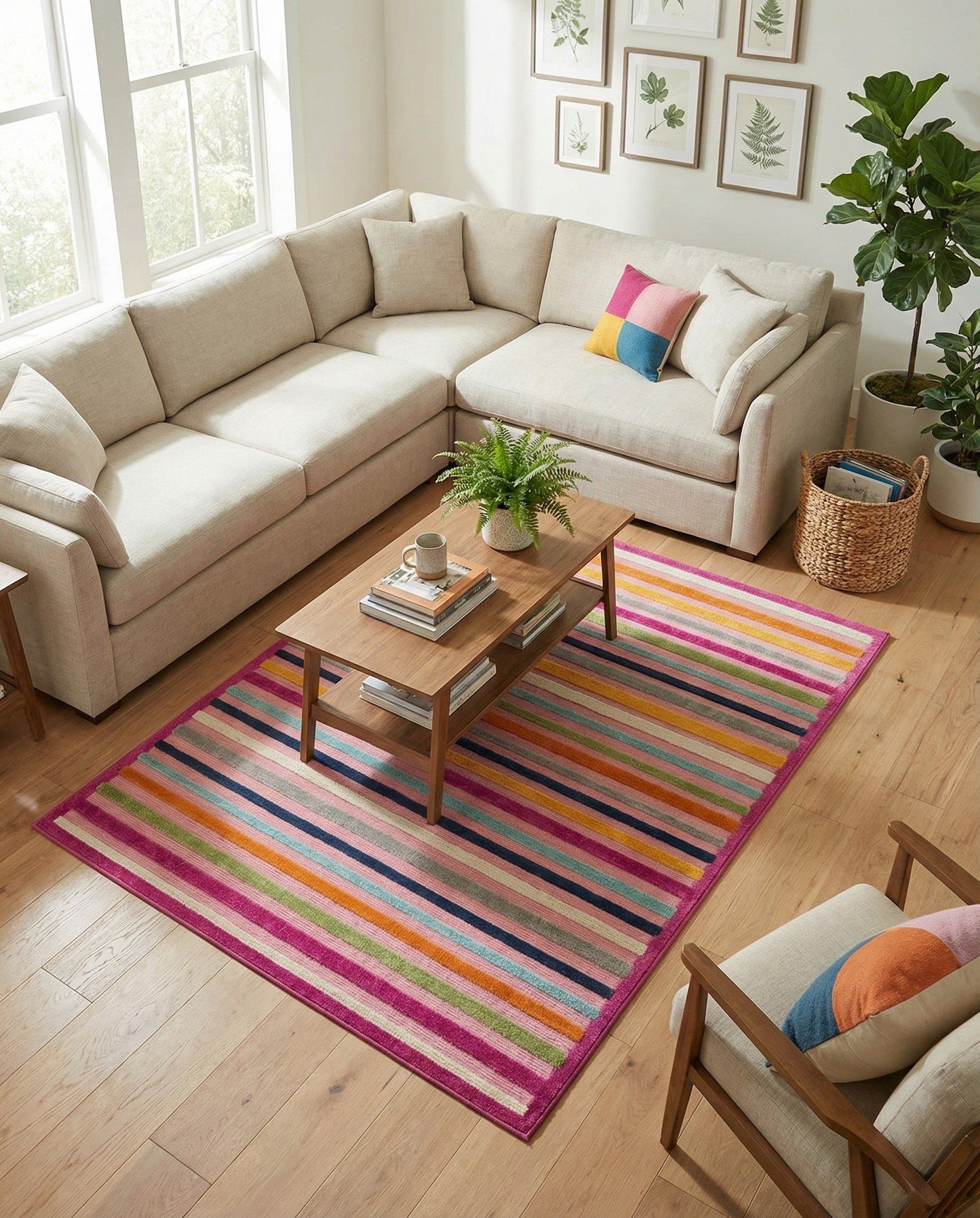 Rugs.com - Aruba Outdoor Rug – 5' 3 x 8' Pink Washable Indoor/Outdoor Rug – Bohemian Striped Pattern for Patios, Decks, and Playrooms